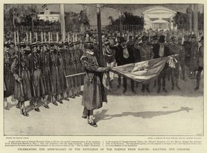 Celebrating the Anniversary of the Expulsion of the French from Madrid, Saluting the Colours by Frank Craig